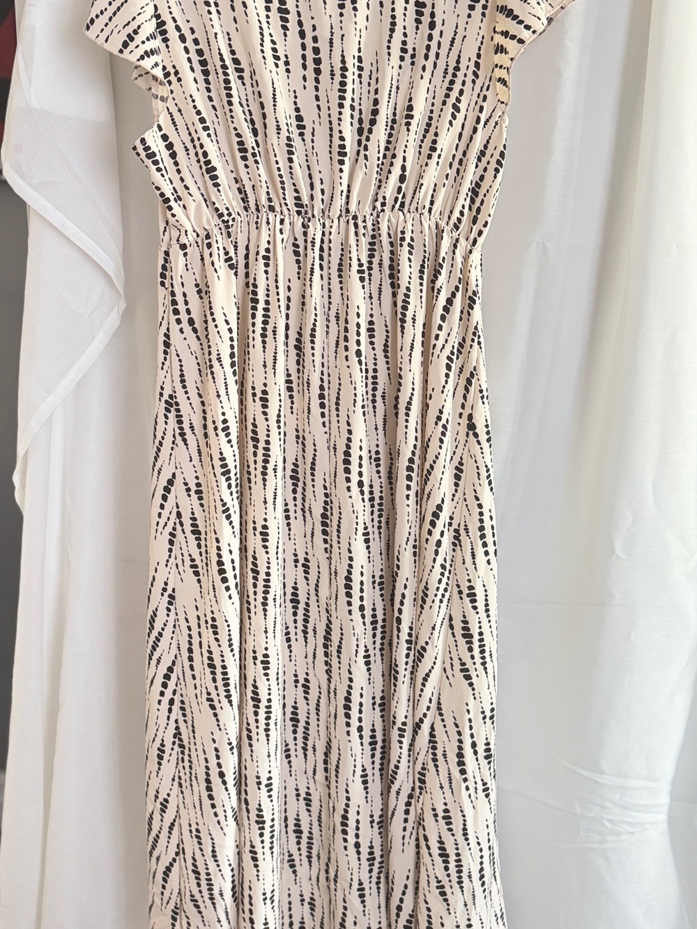 SHEIN Cream Maxi Dress with Black Dot-Stripe Print